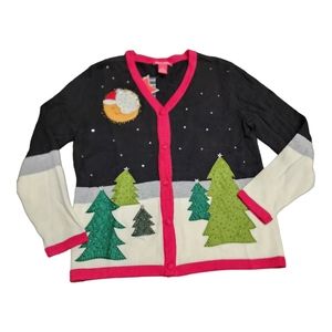 Vintage 90s Classy Ugly Christmas Sweater Cardigan Hand Knitted Beaded  Size Med